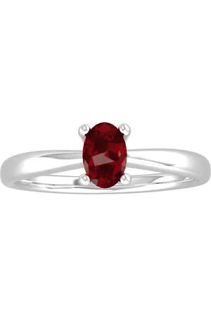 By Request 9ct White Gold 4 Claw Oval Garnet Ring - Ring Size A