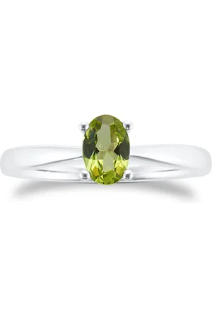 By Request 9ct White Gold 4 Claw Oval Peridot Ring - Ring Size B.5