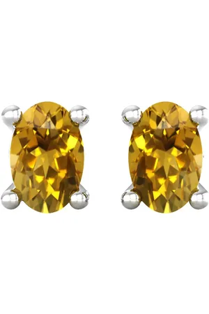 By Request 9ct White Gold 4 Claw Oval Cut Citrine Stud Earrings