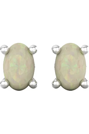 By Request 9ct White Gold 4 Claw Oval Cut Opal Stud Earrings