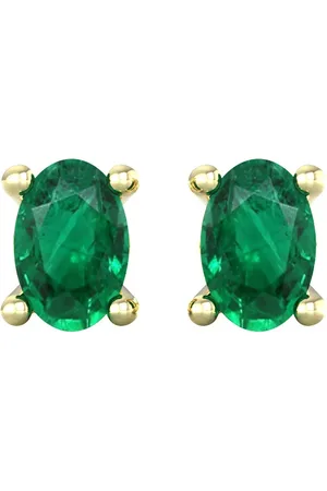By Request 9ct Yellow Gold 4 Claw Oval Cut Emerald Stud Earrings