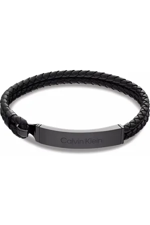 Calvin Klein Mens Black Braided Leather Bracelet