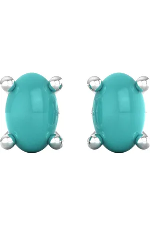 By Request 9ct White Gold 4 Claw Oval Cut Turquoise Stud Earrings