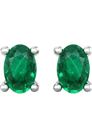 By Request 9ct White Gold 4 Claw Oval Cut Emerald Stud Earrings