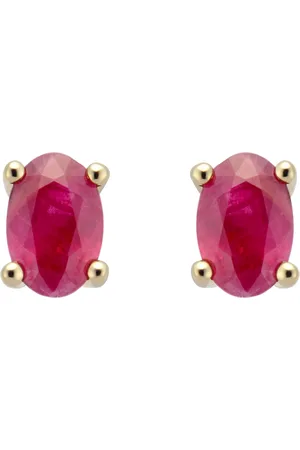 By Request 9ct Yellow Gold 4 Claw Oval Cut Ruby Stud Earrings