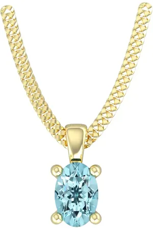 By Request 9ct Yellow Gold 4 Claw Oval Cut Aquamarine Pendant & Chain