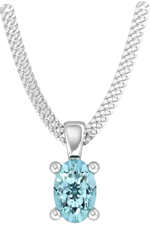 By Request 9ct White Gold 4 Claw Oval Cut Aquamarine Pendant & Chain
