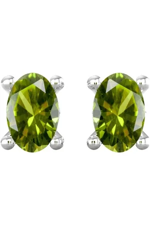 By Request 9ct White Gold 4 Claw Oval Cut Peridot Stud Earrings