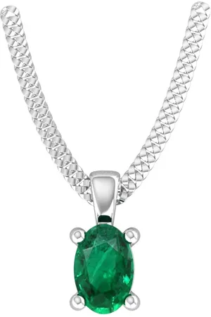 By Request 9ct White Gold 4 Claw Oval Cut Emerald Pendant & Chain