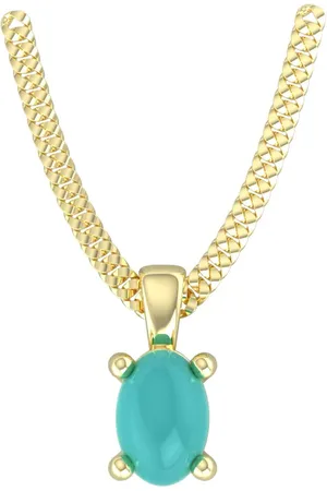 By Request 9ct Yellow Gold 4 Claw Oval Cut Turquoise Pendant & Chain