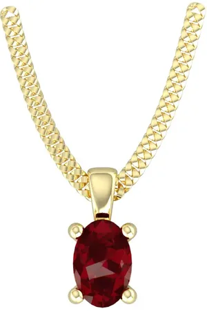 By Request 9ct Yellow Gold 4 Claw Oval Cut Garnet Pendant & Chain