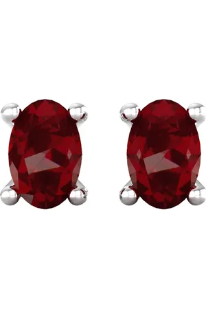 By Request 9ct White Gold 4 Claw Oval Cut Garnet Stud Earrings