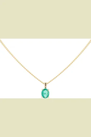 By Request 9ct Yellow Gold 4 Claw Oval Cut Emerald Pendant & Chain
