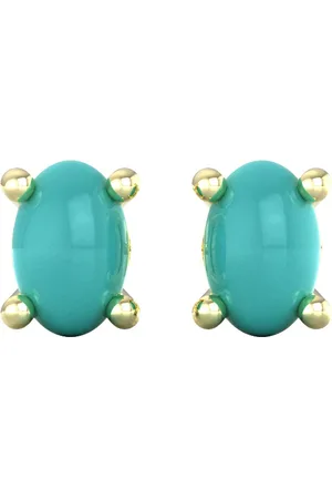 By Request 9ct Yellow Gold 4 Claw Oval Cut Turquoise Stud Earrings