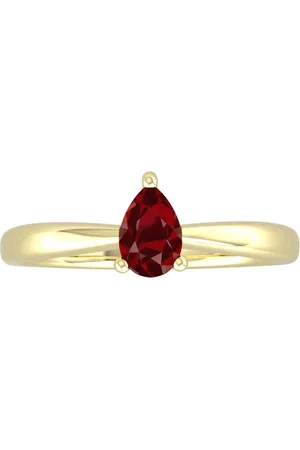 By Request 9ct Yellow Gold 4 Claw Pear Cut Garnet Ring - Ring Size Q