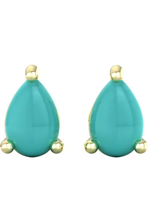 By Request 9ct Yellow Gold 4 Claw Pear Cut Turquoise Stud Earrings