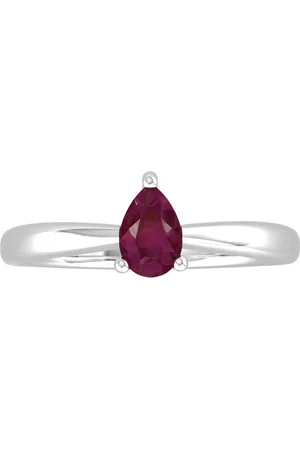 By Request 9ct White Gold 4 Claw Pear Cut Ruby Ring - Ring Size L