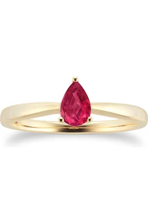 By Request 9ct Yellow Gold 4 Claw Pear Cut Ruby Ring - Ring Size C.5