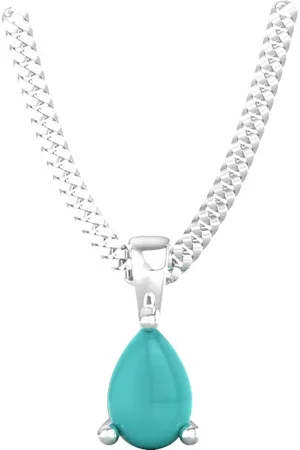 By Request 9ct White Gold 4 Claw Pear Cut Turquoise Pendant & Chain