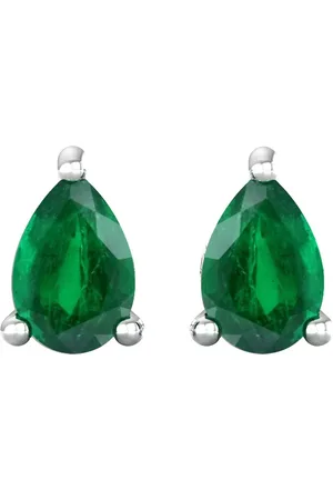 By Request 9ct White Gold 4 Claw Pear Cut Emerald Stud Earrings