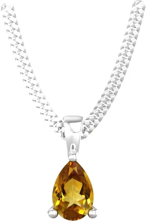By Request 9ct White Gold 4 Claw Pear Cut Citrine Pendant & Chain