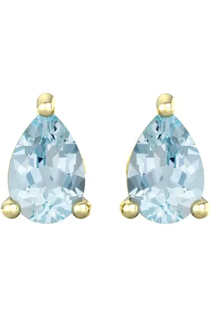 By Request 9ct Yellow Gold 4 Claw Pear Cut Aquamarine Stud Earrings
