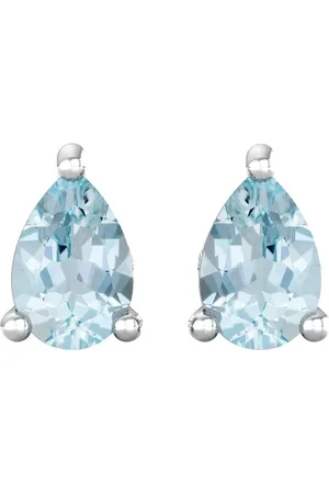By Request 9ct White Gold 4 Claw Pear Cut Aquamarine Stud Earrings