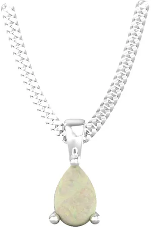 By Request 9ct White Gold 4 Claw Pear Cut Opal Pendant & Chain