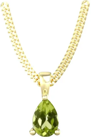 By Request 9ct Yellow Gold 4 Claw Pear Cut Peridot Pendant & Chain