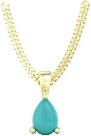 By Request 9ct Yellow Gold 4 Claw Pear Cut Turquoise Pendant & Chain