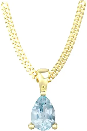 By Request 9ct Yellow Gold 4 Claw Pear Cut Aquamarine Pendant & Chain