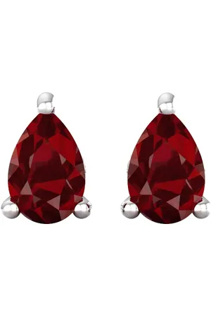 By Request 9ct White Gold 4 Claw Pear Cut Garnet Stud Earrings