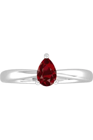 By Request 9ct White Gold 4 Claw Pear Cut Garnet Ring - Ring Size A