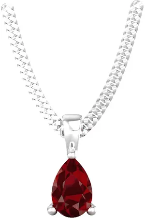 By Request 9ct White Gold 4 Claw Pear Cut Garnet Pendant & Chain