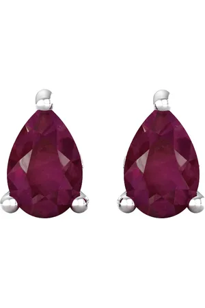 By Request 9ct White Gold 4 Claw Pear Cut Ruby Stud Earrings