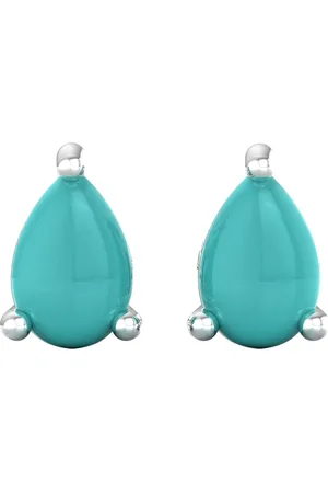By Request 9ct White Gold 4 Claw Pear Cut Turquoise Stud Earrings