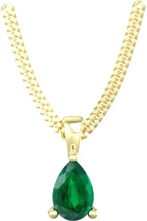 By Request 9ct Yellow Gold 4 Claw Pear Cut Emerald Pendant & Chain