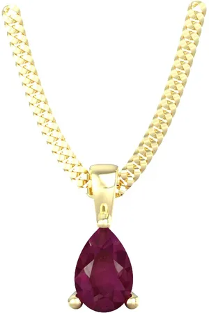 By Request 9ct Yellow Gold 4 Claw Pear Cut Ruby Pendant & Chain