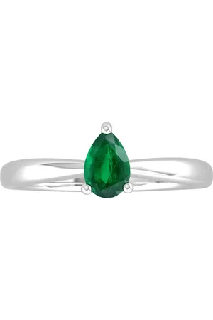 By Request 9ct White Gold 4 Claw Pear Cut Emerald Ring - Ring Size A