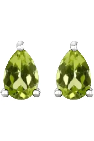 By Request 9ct White Gold 4 Claw Pear Cut Peridot Stud Earrings