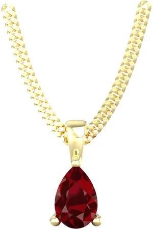 By Request 9ct Yellow Gold 4 Claw Pear Cut Garnet Pendant & Chain