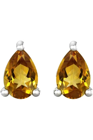 By Request 9ct White Gold 4 Claw Pear Cut Citrine Stud Earrings