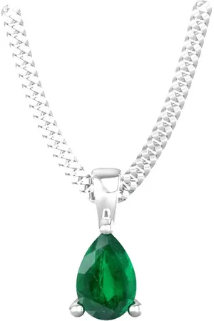 By Request 9ct White Gold 4 Claw Pear Cut Emerald Pendant & Chain