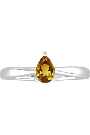 By Request 9ct White Gold 4 Claw Pear Cut Citrine Ring - Ring Size K