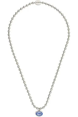 Gucci Interlocking Sterling Silver & Blue Enamel Necklace