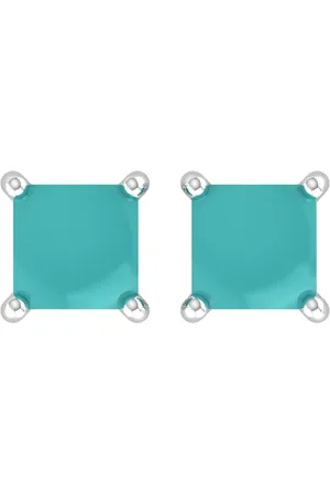 By Request 9ct White Gold 4 Claw Square Turquoise 5mm x 5mm Stud Earrings