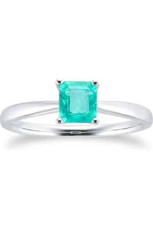 By Request 9ct White Gold 4 Claw Square Emerald 5mm x 5mm Ring- Ring Size A