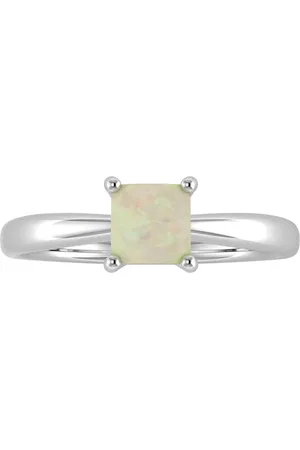 By Request 9ct White Gold 4 Claw Square Opal 5mm x 5mm Ring- Ring Size A