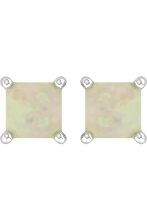 By Request 9ct White Gold 4 Claw Square Opal 5mm x 5mm Stud Earrings