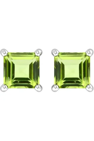 By Request 9ct White Gold 4 Claw Square Peridot 5mm x 5mm Stud Earrings